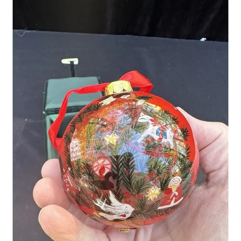 La Bien Christmas Ornament Decorated Christmas Tree Hand Painted Velvet Box -C18